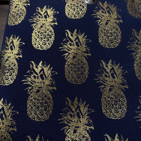 Pineapple Tote Bag Rope String Snap Closure Navy Gold Zipper Accessory Bag NWT - Picture 3 of 6